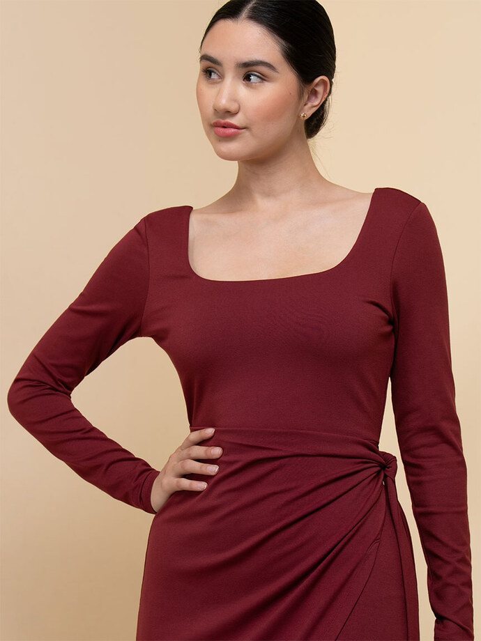 Long Sleeve Square Neck Tie Side Dress Image 2