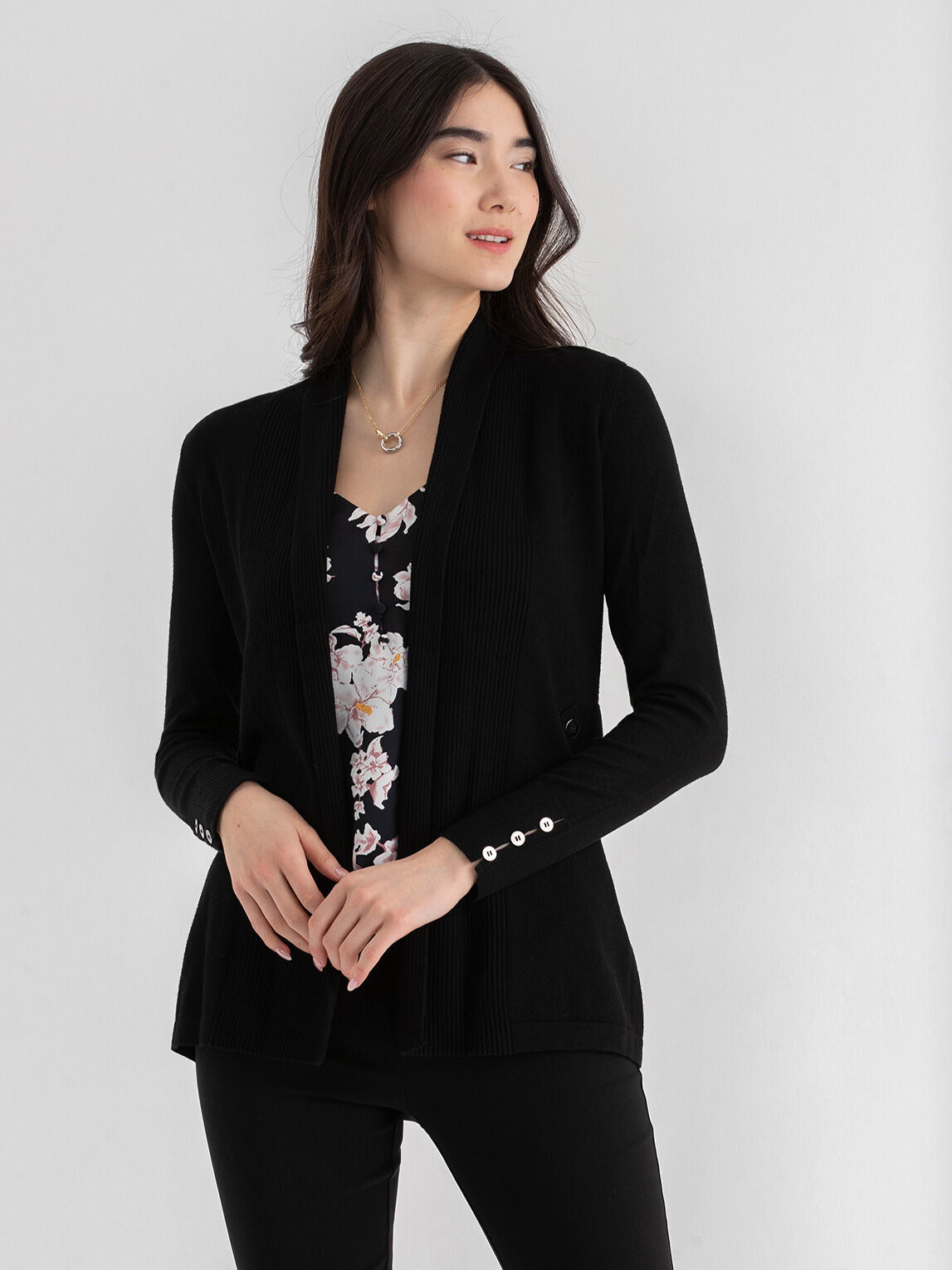 Side Tab Button Cardigan Ricki s Size M Black Colour