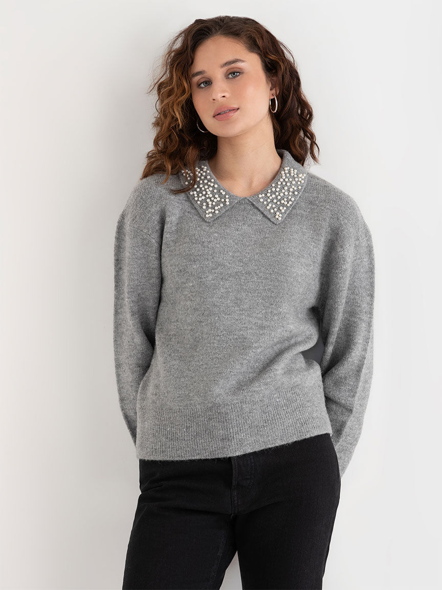 Pearl collar sweater shop