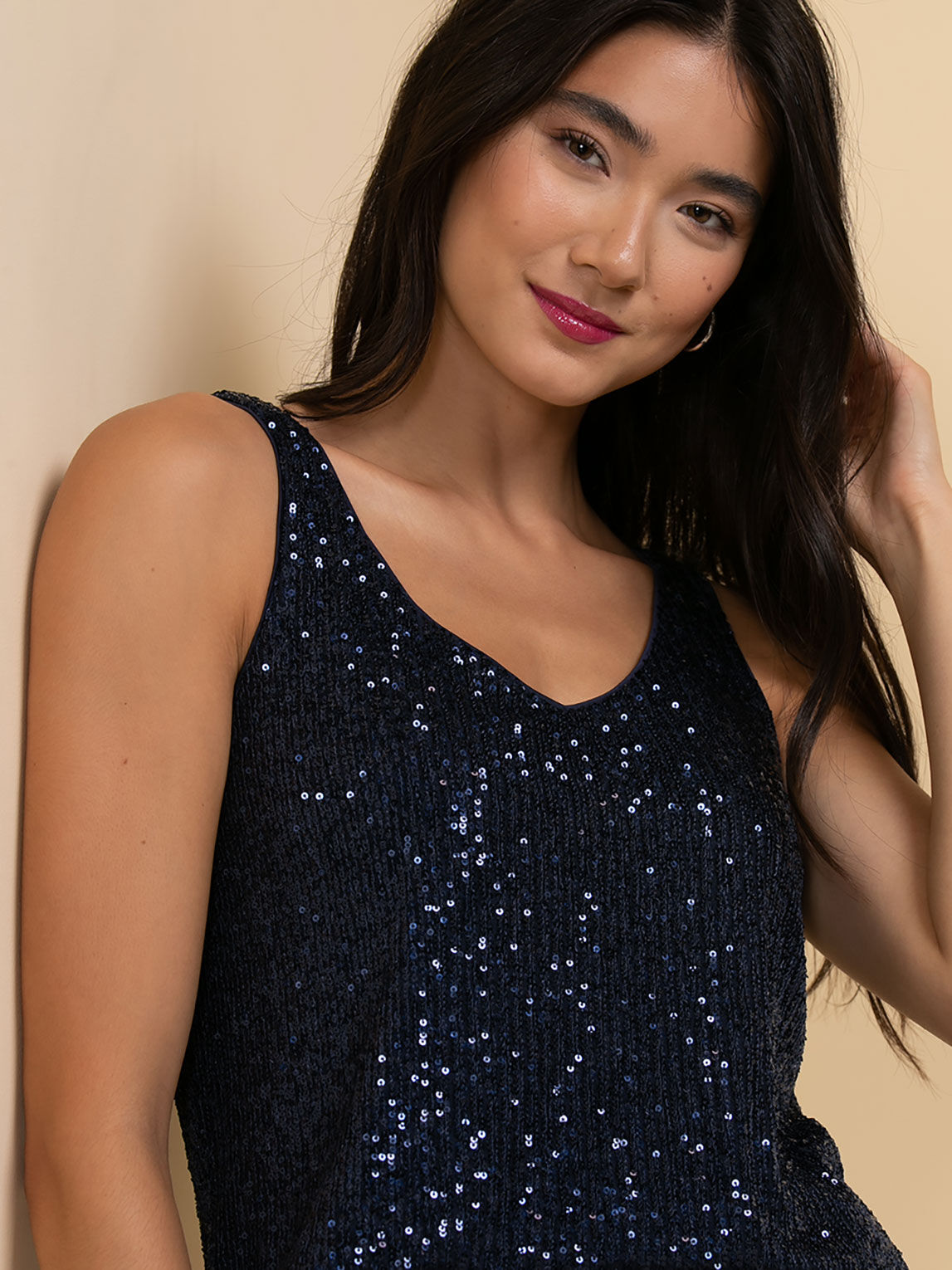 Blue sequin tank top new arrivals