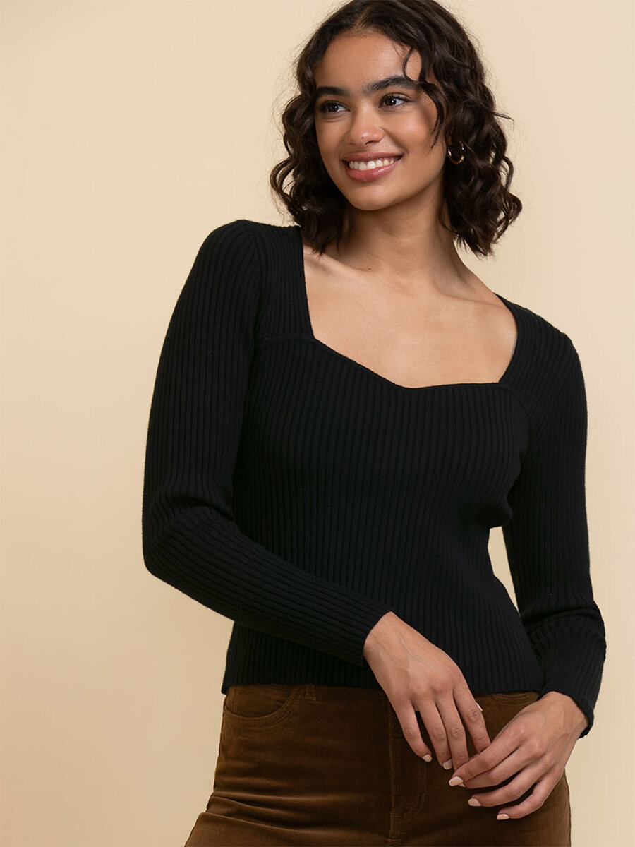 Sweetheart Neck Ribbed Sweater