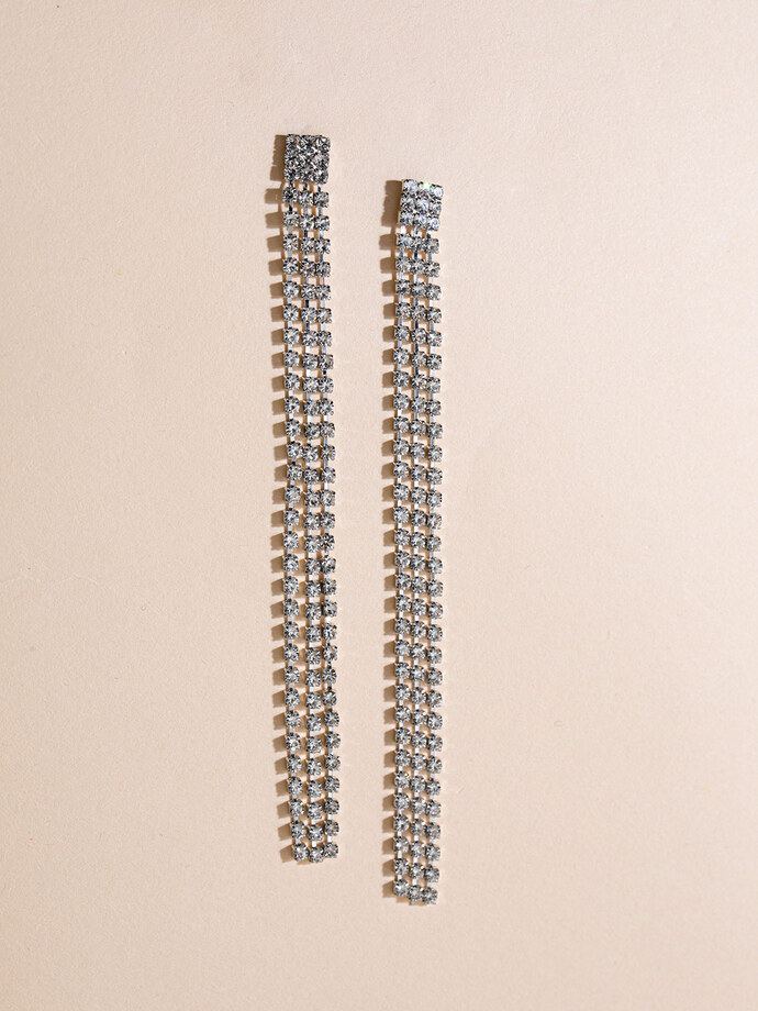 Long Silver 3-Strand Sparkle Earrings Image 4
