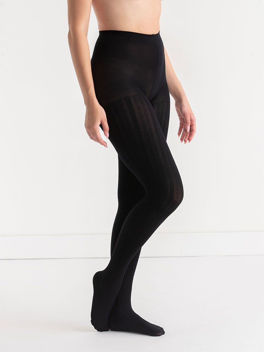 Womens black cable knit tights sale