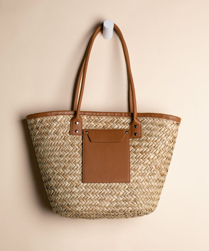 Straw Tote with Leather Detail Image 2