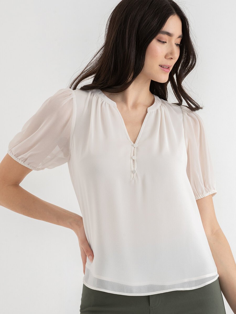 Short Sleeve Blouse with Buttons