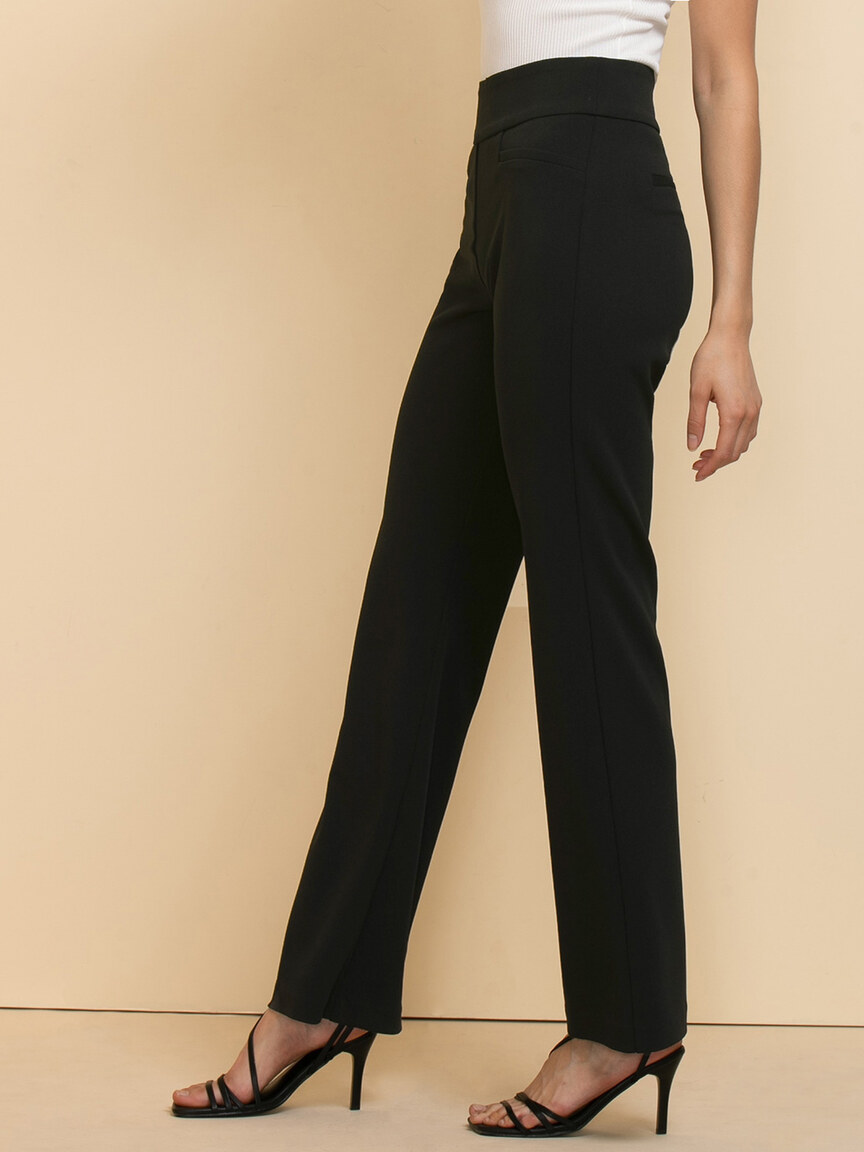 Women's Solid Colored Flare Leg Stretchy Pull On High Waist Texture Crepe  Pants