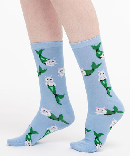 Mermaid Cat Socks, Blue/Mercats