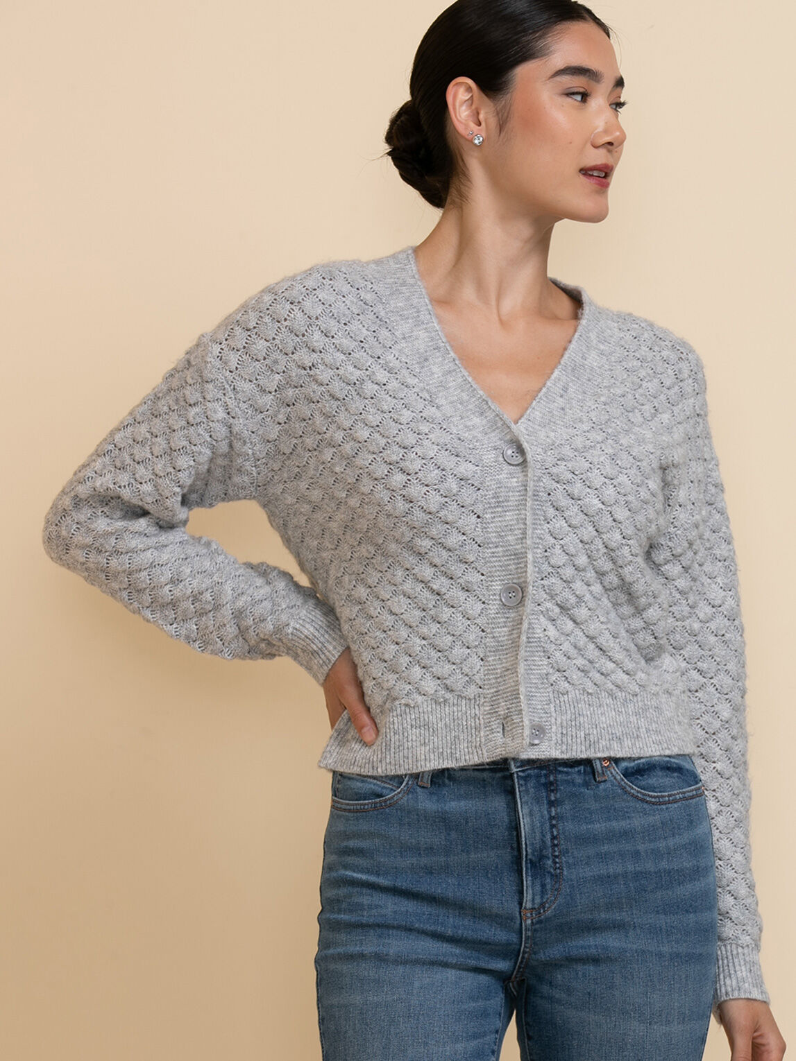 Grey outlet popcorn cardigan