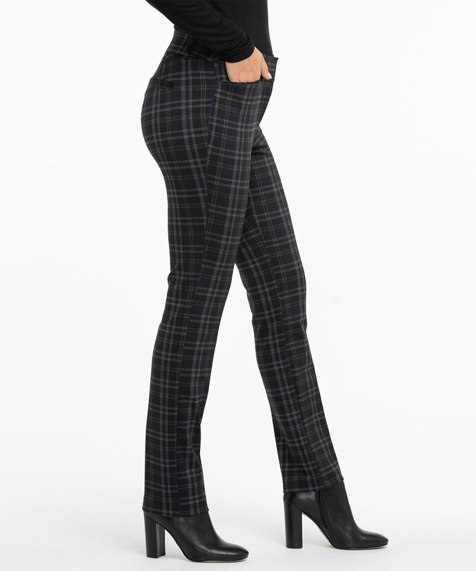 Luxe Ponte Straight Leg Pant in Navy/Brown Plaid Image 3