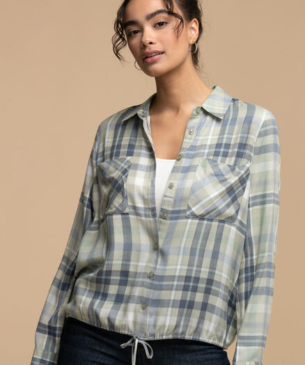 Plaid Tie Front Bubble Shirt, Mint Plaid Plaid Tie Front Bubble Shirt, Mint Plaid