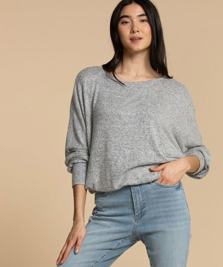 Banded Bottom Voluminous Top, Grey Mix Banded Bottom Voluminous Top, Grey Mix