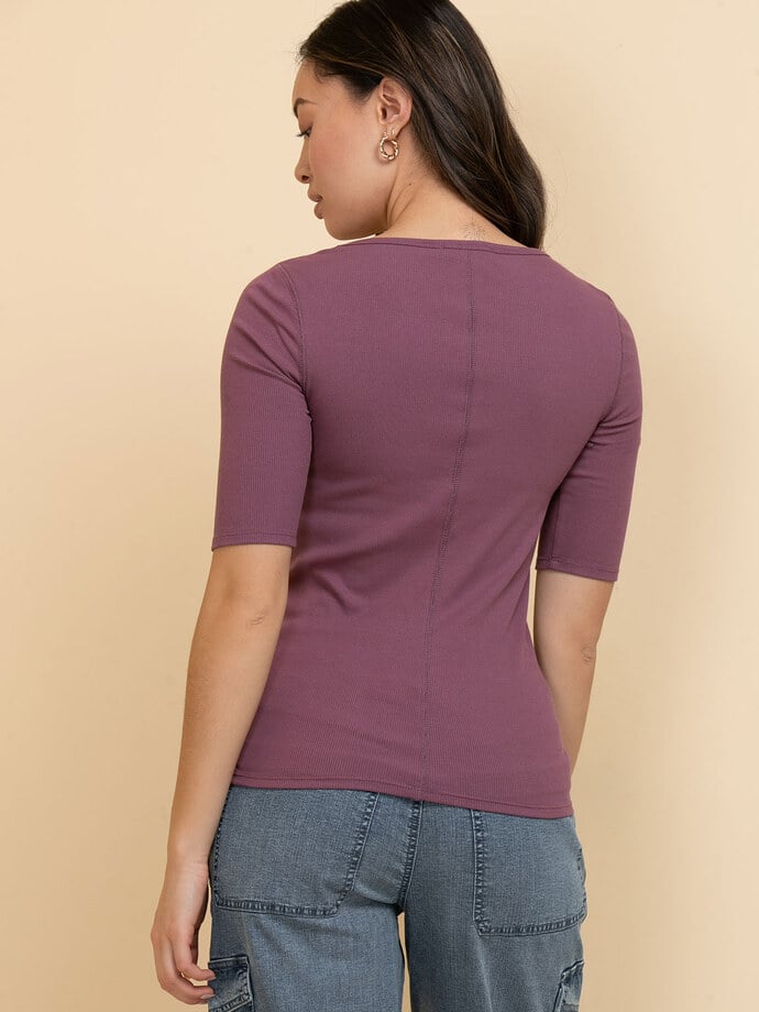 Ribbed Scoop Neck Top with Elbow Sleeves Image 6