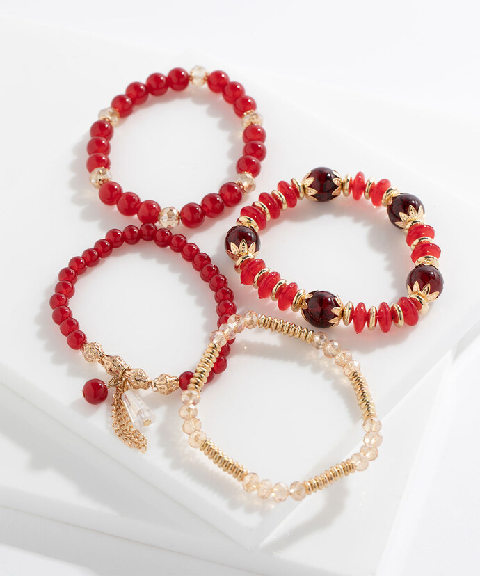 Red Beaded Bracelet 4-Pack Image 3