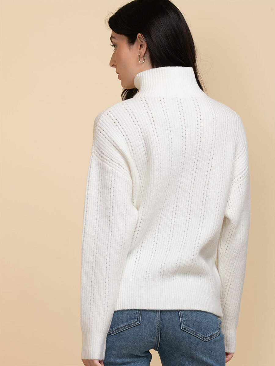 Wool-Blend Pointelle Quarter-Zip Sweater
