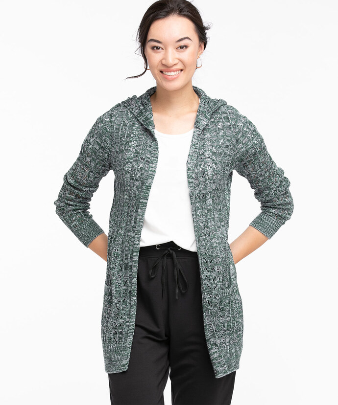 Hooded Pointelle Knit Cardigan Image 1
