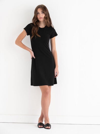 A-Line T-Shirt Dress, Black A-Line T-Shirt Dress, Black