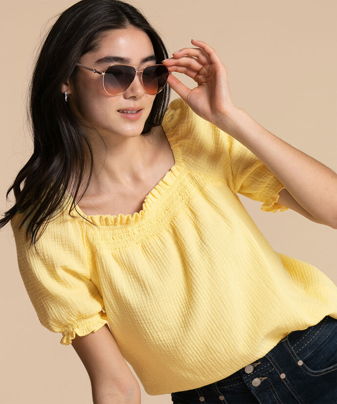 Cotton Puff-Sleeve Blouse Image 3
