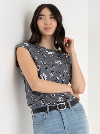Extended Sleeve Tee, Grey Grd Aop Print Extended Sleeve Tee, Grey Grd Aop Print