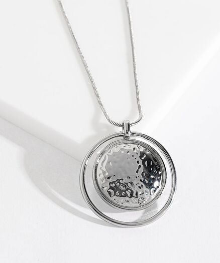 Hammered Metal Pendant Necklace, Silver