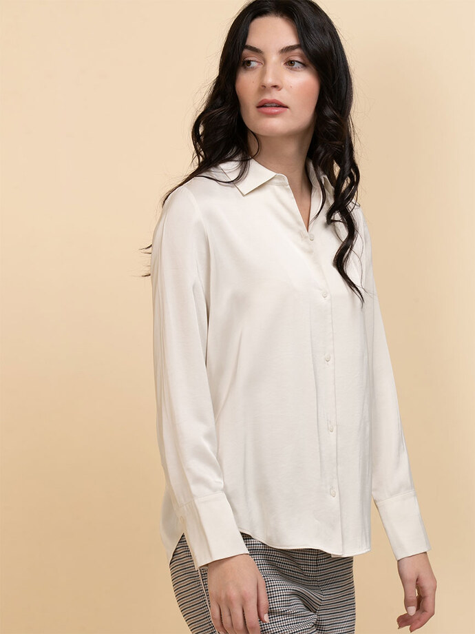 Satin Long Sleeve Button-Up Image 3