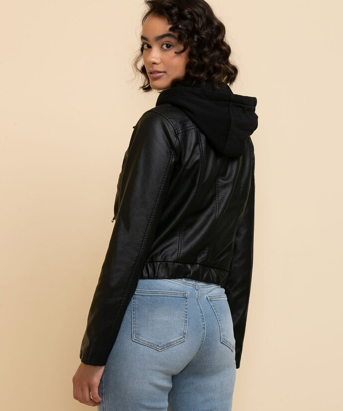 Sebby Collection Faux Leather Jacket with Fleece Hood Image 5