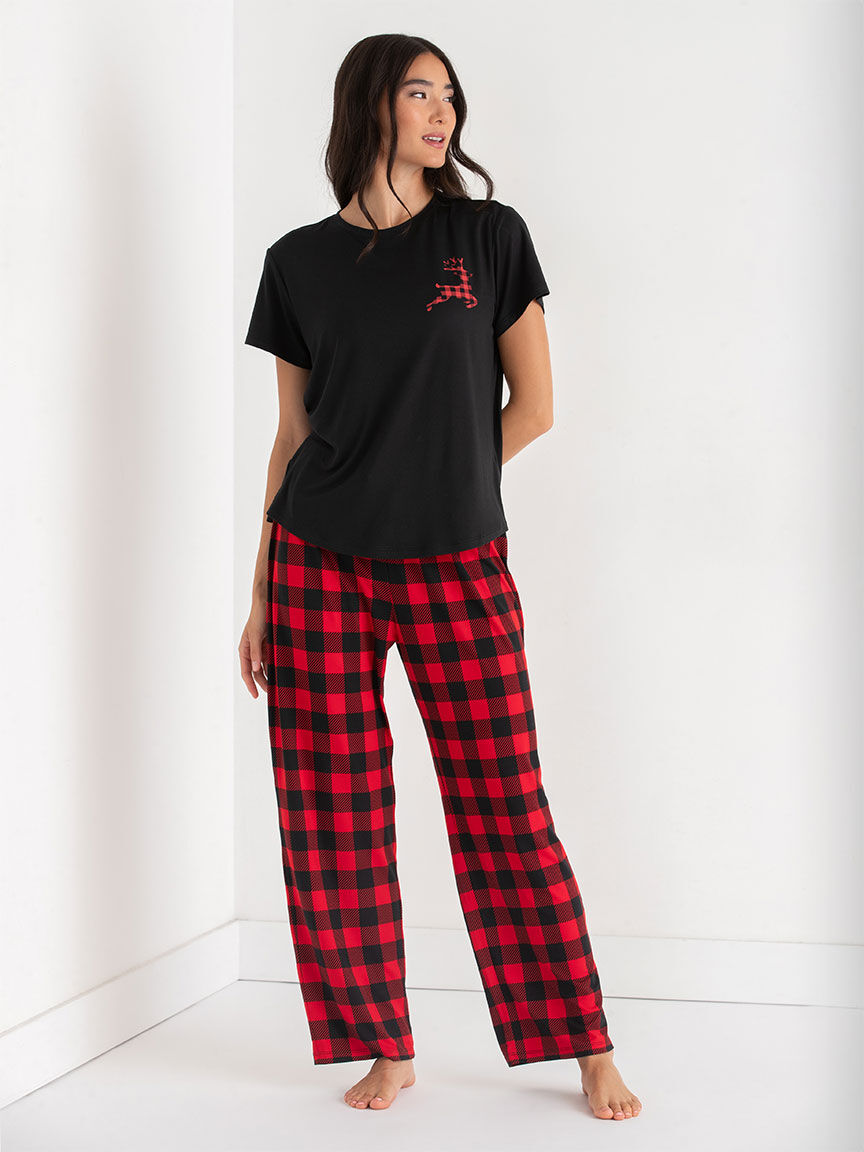 T Shirt And Print Pants Pajama Set Ricki s Size L Buffalo Check Colour