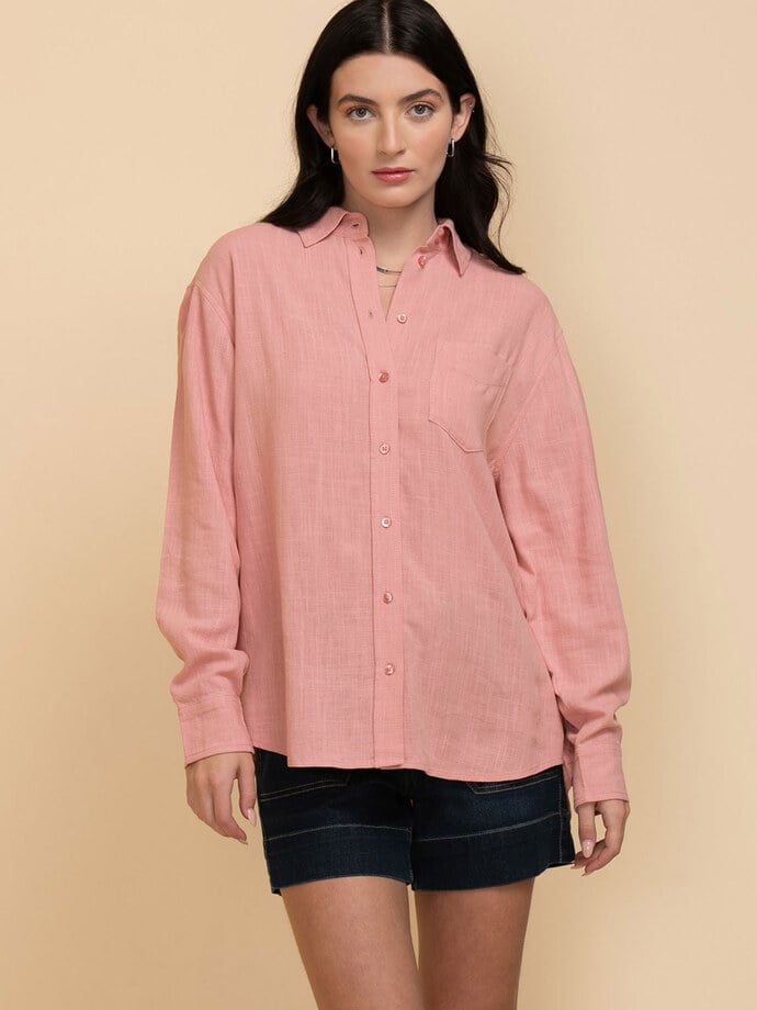 Long Sleeve Linen Button-Up Shirt Image 3