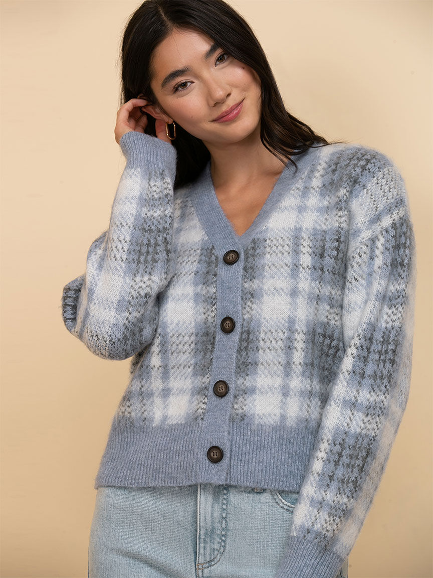 Plaid cardigan canada store