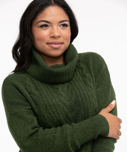 Cowl Neck Tunic Sweater, Forest Green/Black Cowl Neck Tunic Sweater, Forest Green/Black