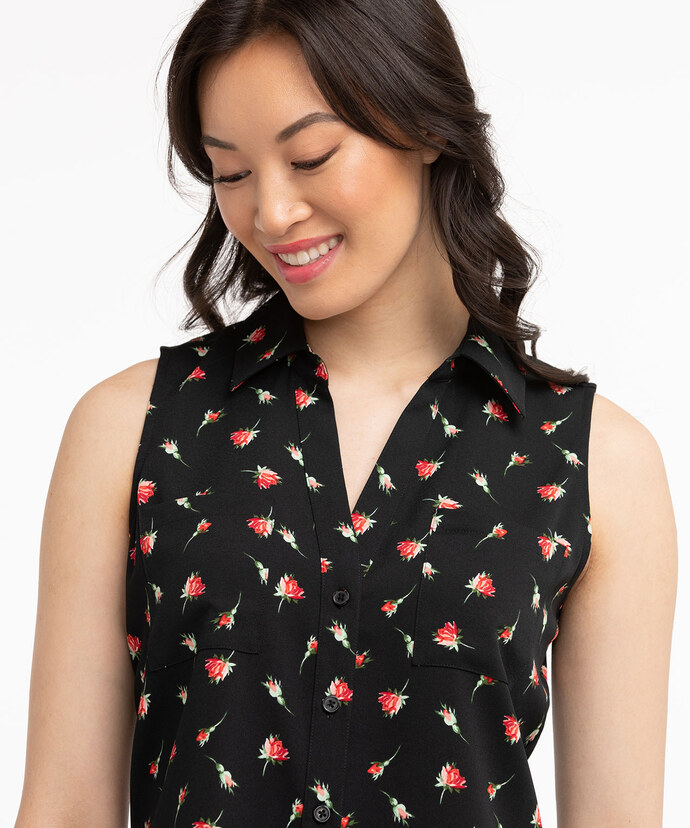 Sleeveless Button Front Collared Shirt Image 5