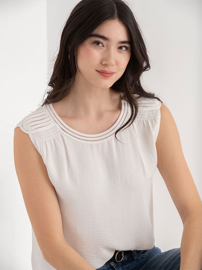 Sleeveless Blouse with Shoulder Trim Image 1