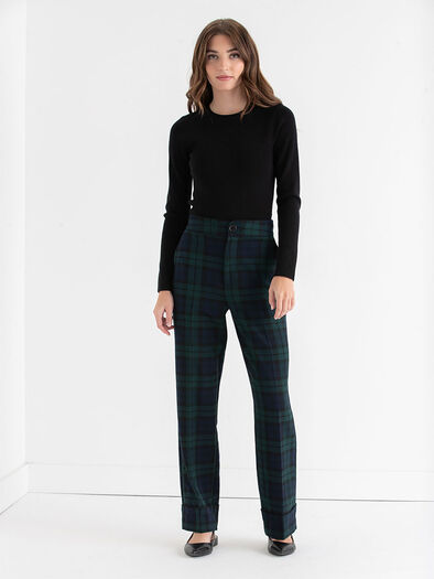 Cuffed Wide Leg Pant, Blackwatch Plaid Cuffed Wide Leg Pant, Blackwatch Plaid