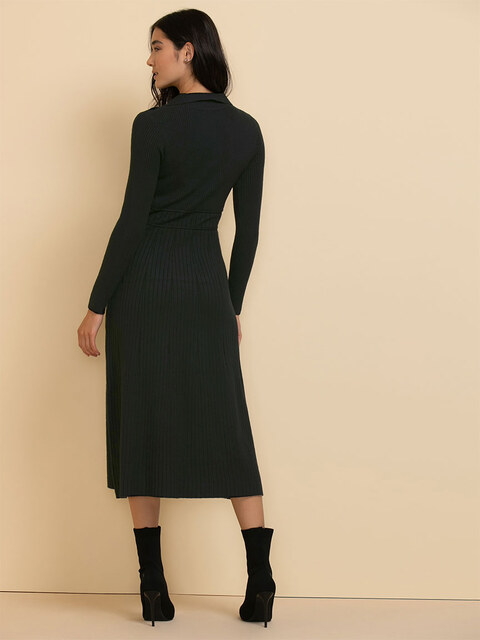 Polo Collar Ribbed Sweater Dress