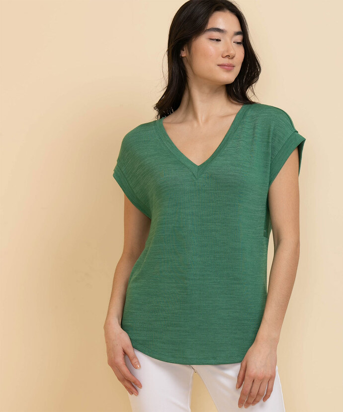 Extended V-Neck Hacci Tee Image 4