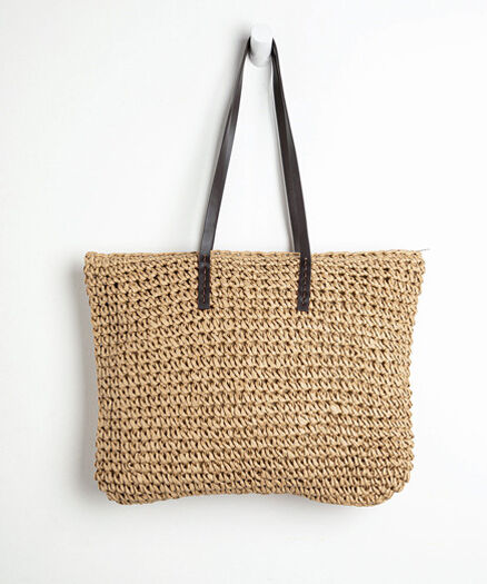 Paper Crochet Tote Bag, Tan