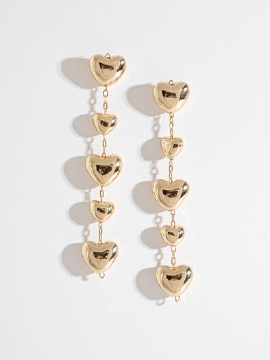 Gold Heart Dangle Earrings, Gold Gold Heart Dangle Earrings, Gold