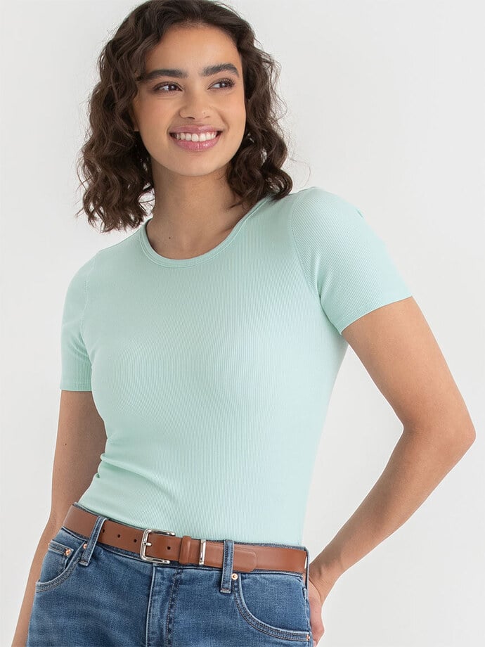 Short Sleeve Ribbed Crew Neck Top Image 1