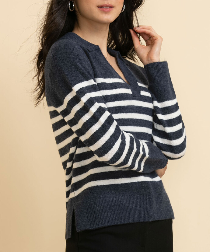Long Sleeve Striped Henley Pullover Image 1