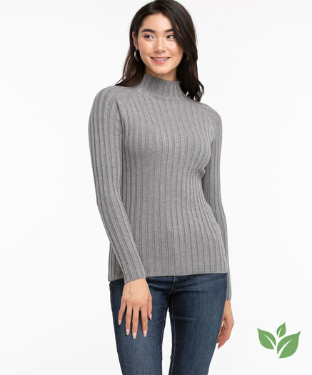 EcoVero™ Mock Neck Ribbed Sweater, Grey EcoVero™ Mock Neck Ribbed Sweater, Grey