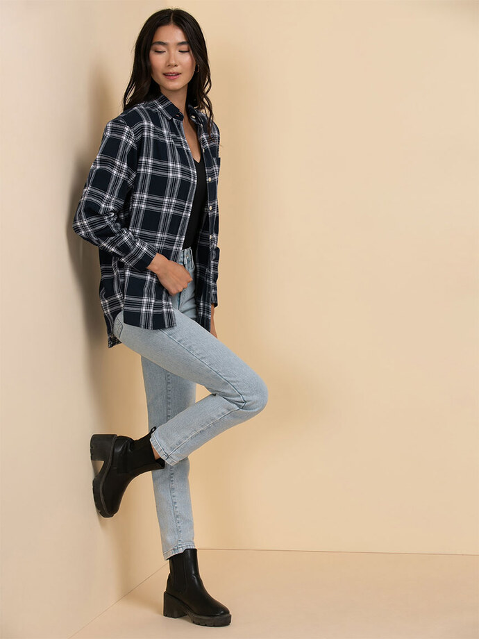 Relaxed Fit Long Sleeve Plaid Shirt Image 3