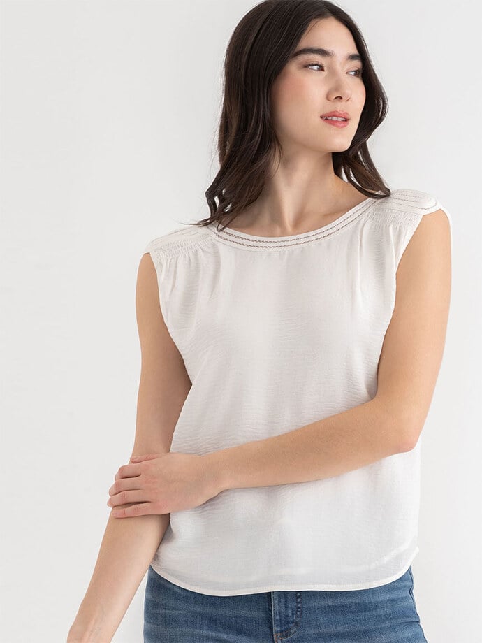 Sleeveless Blouse with Shoulder Trim Image 3