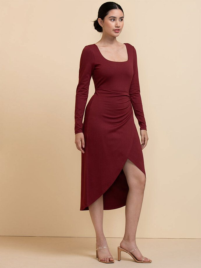 Long Sleeve Square Neck Tie Side Dress Image 5