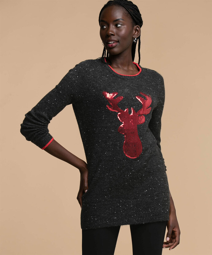 Sequin Reindeer Tunic Sweater Image 4