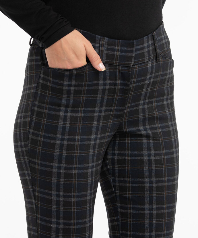 Luxe Ponte Straight Leg Pant in Navy/Brown Plaid Image 4