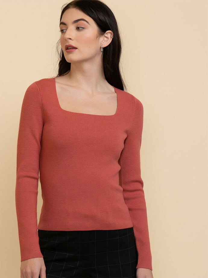 Square Neck Ribbed Sweater Image 3
