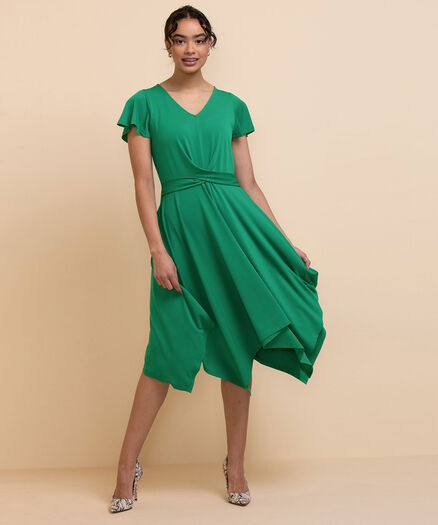 Short Sleeve SharkBite Dress with Twisted Waist, Clover Green Short Sleeve SharkBite Dress with Twisted Waist, Clover Green