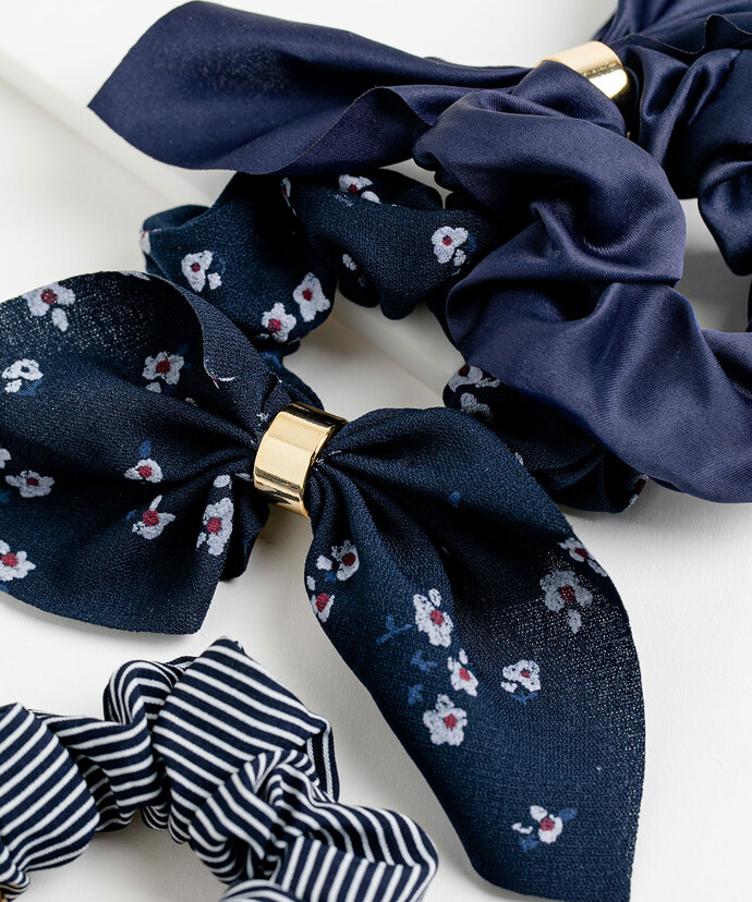 Navy Bow Scrunchie 3-Pack Image 2