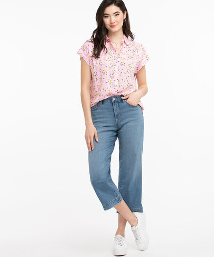 Extended Sleeve Collared Shirt, Pink Floral