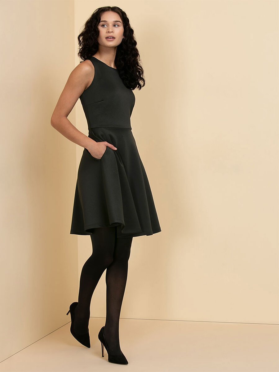 Scuba Crepe Fit & Flare Dress with Pockets