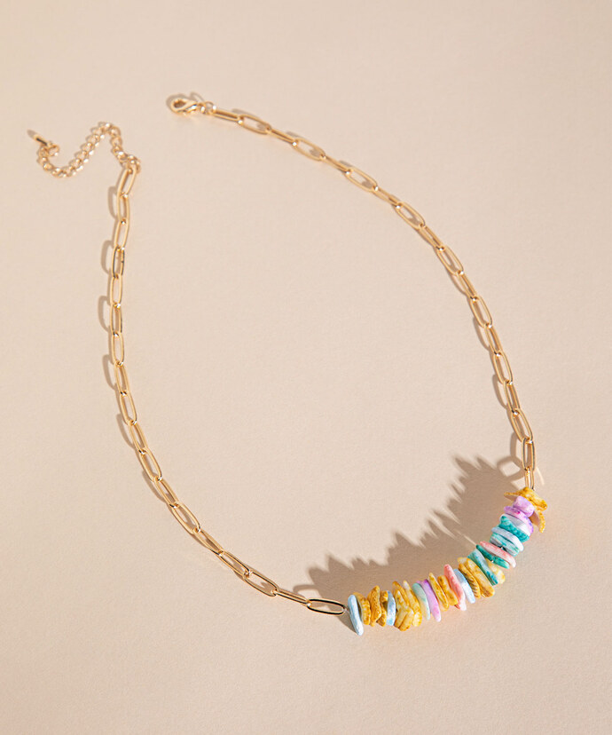 Short Chain-Link Necklace with Colour Shells Image 1